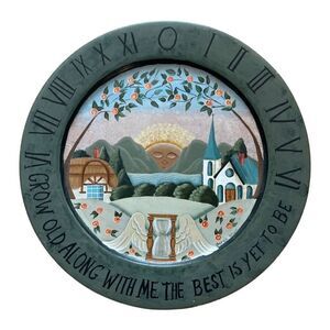Vintage Georgia Brown Hand Painted Wood Sundial Lazy Susan Hanging Plate Decor
